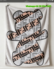 Fendi Beige Black White Teddy Bear FF Monogram Flannel Sofa Throw Blanket Wall Decor IMG_9521